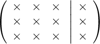 \left(
\begin{array}{ccc}
\times & \times & \times\\
\times & \times & \times\\
\times & \times & \times
\end{array}
\right.
\left |
\begin{array}{c}
\times \\
\times \\
\times 
\end{array}
\right )