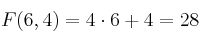 F(6,4) = 4 \cdot 6 + 4 = 28
