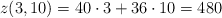 z(3,10)=40 \cdot 3+36 \cdot 10 = 480