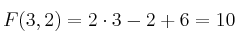 F(3,2) = 2\cdot3 - 2 + 6 = 10
