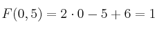 F(0,5) = 2\cdot0 - 5 + 6 = 1