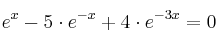 e^x - 5 \cdot e^{-x} + 4 \cdot e^{-3x}  = 0