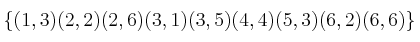 \{ (1,3) (2,2) (2,6) (3,1) (3,5) (4,4) (5,3) (6,2) (6,6) \}