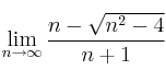 \lim\limits_{n \rightarrow \infty} \frac{n - \sqrt{n^2-4}}{n+1} \lim\limits_{n \rightarrow \infty} \frac{n - \sqrt{n^2-4}}{n+1}