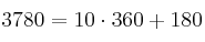 3780 = 10 \cdot 360 + 180