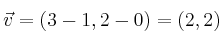 \vec{v}=(3-1,2-0)=(2,2)