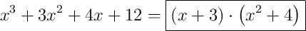 x^{3}+3x^{2}+4x+12 = \boxed{\left(x+3\right) \cdot \left(x^{2}+4\right)}