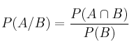 P(A/B) = \frac{P(A \cap B)}{P(B)} P(A/B) = \frac{P(A \cap B)}{P(B)}