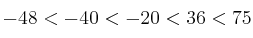 -48 < -40 < -20 < 36 < 75
