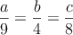 \frac{a}{9}=\frac{b}{4}=\frac{c}{8}