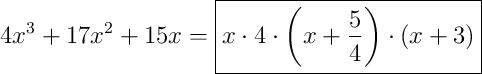 4x^{3}+17x^{2}+15x = \boxed{x \cdot 4 \cdot \left(x+\frac{5}{4}\right) \cdot \left(x+3\right)}