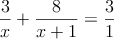 \frac{3}{x}+\frac{8}{x+1}=\frac{3}{1}