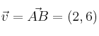 \vec{v}=\vec{AB}=(2,6) \vec{v}=\vec{AB}=(2,6)