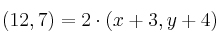 (12, 7)=2 \cdot (x+3, y+4)