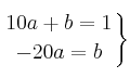 \left.
10a + b = 1 \atop
-20a = b
\right\}