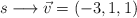 s \longrightarrow \vec{v}=(-3,1,1)