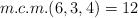 m.c.m.(6,3,4) = 12