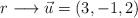 r \longrightarrow \vec{u}=(3,-1,2)