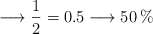 \longrightarrow \frac{1}{2}= 0.5 \longrightarrow 50 \% \longrightarrow \frac{1}{2}= 0.5 \longrightarrow 50 \%
