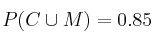 P(C \cup M) = 0.85