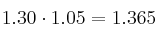 1.30 \cdot 1.05 = 1.365