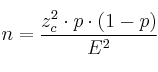 n= \frac{z_c^2 \cdot p \cdot (1-p)}{E^2} n= \frac{z_c^2 \cdot p \cdot (1-p)}{E^2}