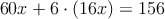 60x + 6 \cdot (16x) =156