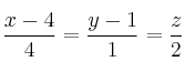 \frac{x-4}{4} = \frac{y -1}{1} = \frac{z}{2}