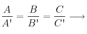 \frac{A}{A\textsc{\char13}} = \frac{B}{B\textsc{\char13}} = \frac{C}{C\textsc{\char13}} \longrightarrow