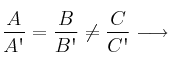 \frac{A}{A\textsc{\char13}} = \frac{B}{B\textsc{\char13}} \neq \frac{C}{C\textsc{\char13}} \longrightarrow