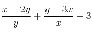 \frac{x-2y}{y} + \frac{y+3x}{x} - 3