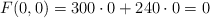 F(0,0)=300 \cdot 0+240 \cdot 0 = 0