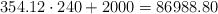 354.12 \cdot 240 + 2000 =86988.80 354.12 \cdot 240 + 2000 =86988.80