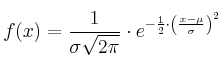 f(x)=\frac{1}{\sigma \sqrt{2 \pi}} \cdot e^{-\frac{1}{2} \cdot \left( \frac{x-\mu}{\sigma} \right)^2} f(x)=\frac{1}{\sigma \sqrt{2 \pi}} \cdot e^{-\frac{1}{2} \cdot \left( \frac{x-\mu}{\sigma} \right)^2}
