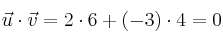 \vec{u} \cdot \vec{v} = 2 \cdot 6 + (-3)\cdot 4 = 0