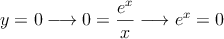 y=0 \longrightarrow 0= \frac{e^x}{x}  \longrightarrow e^x=0