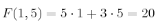 F(1,5) = 5 \cdot 1 + 3 \cdot 5 =20