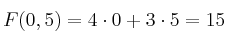 F(0,5)=4 \cdot 0+3 \cdot 5 = 15