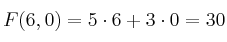 F(6,0) = 5 \cdot 6 + 3 \cdot 0 =30