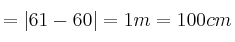 =|61-60|=1 m = 100 cm