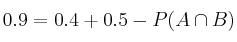 0.9 = 0.4 + 0.5 -P(A \cap B)