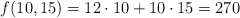f(10,15)= 12 \cdot 10 +10 \cdot 15 =270