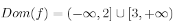 Dom(f) = (-\infty,2] \cup [3, +\infty)