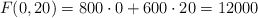 F(0,20)=800 \cdot 0+600 \cdot 20 =12000