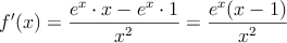 f^{\prime}(x)= \frac{e^x \cdot x - e^x \cdot 1}{x^2}=\frac{e^x(x-1)}{x^2}