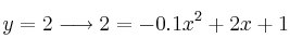 y=2 \longrightarrow 2=-0.1x^2+2x+1