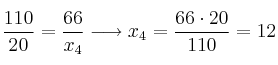 \frac{110}{20} = \frac{66}{x_4} \longrightarrow x_4 = \frac{66 \cdot 20}{110} = 12 \frac{110}{20} = \frac{66}{x_4} \longrightarrow x_4 = \frac{66 \cdot 20}{110} = 12