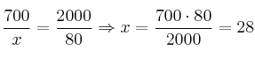 \frac{700}{x}=\frac{2000}{80} \Rightarrow x=\frac{700 \cdot 80}{2000}=28