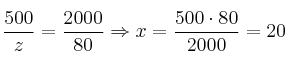 \frac{500}{z}=\frac{2000}{80} \Rightarrow x=\frac{500 \cdot 80}{2000}=20