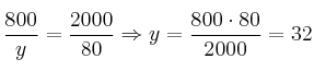 \frac{800}{y}=\frac{2000}{80} \Rightarrow y=\frac{800 \cdot 80}{2000}=32